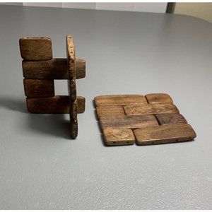 Set of 2 Homemade Flexible Wooden Tile Coasters 3" x 3.5" Decorative Unique